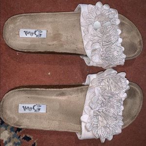 Very G Slip On Suede Flower Sandals